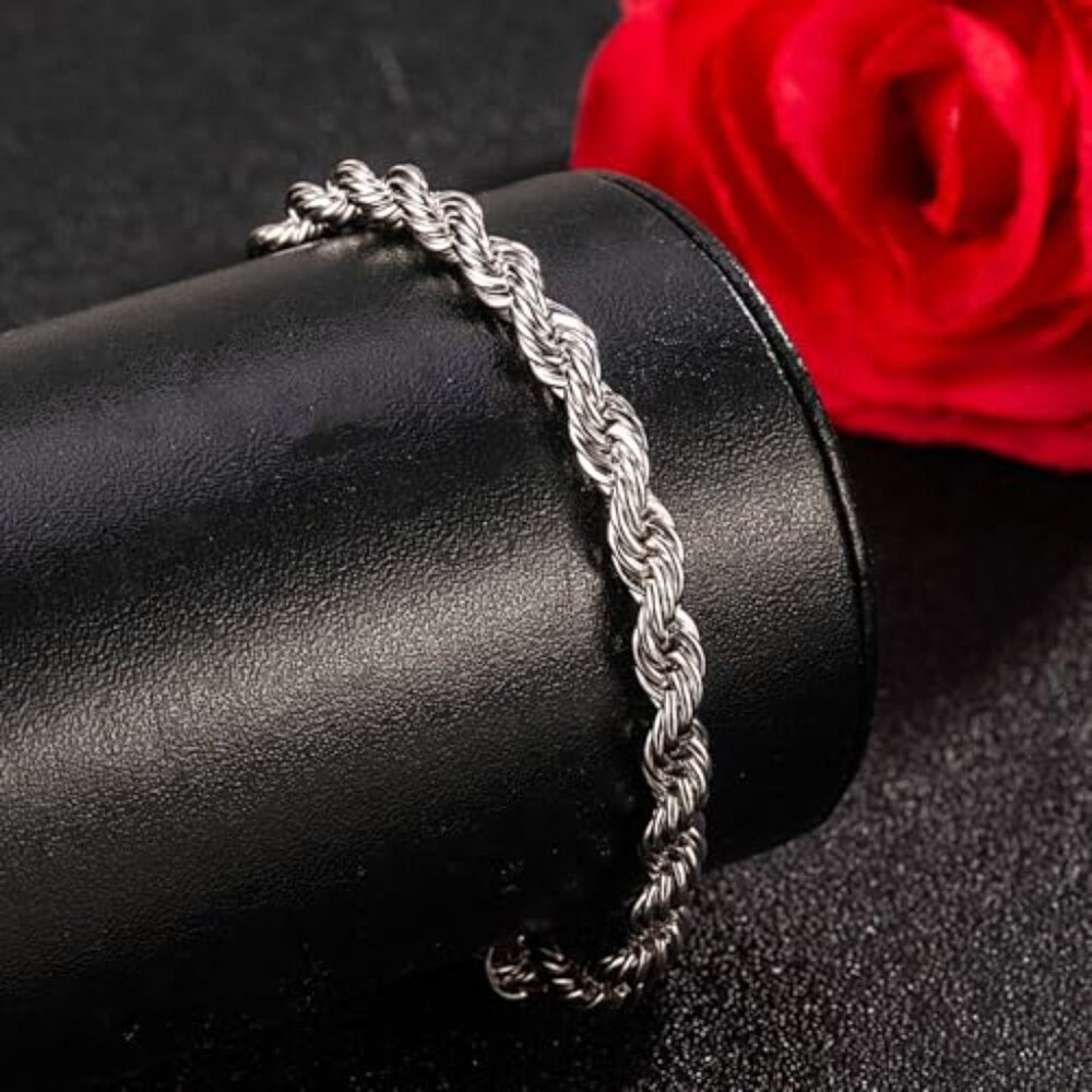 Sterling Silver 5mm Twist Rope Chain Bracelet Unisex Jewelry Gift - Picture 6 of 8